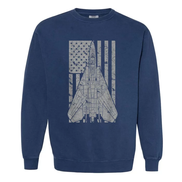 F14 Tomcat Jet Fighter Vintage American Flag Garment-Dyed Sweatshirt