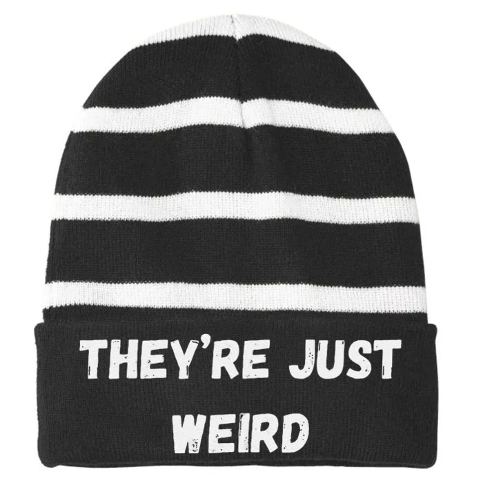 Funny TheyRe Just Weird Vote Kamala Harris Tim Walz 2024 Striped Beanie with Solid Band