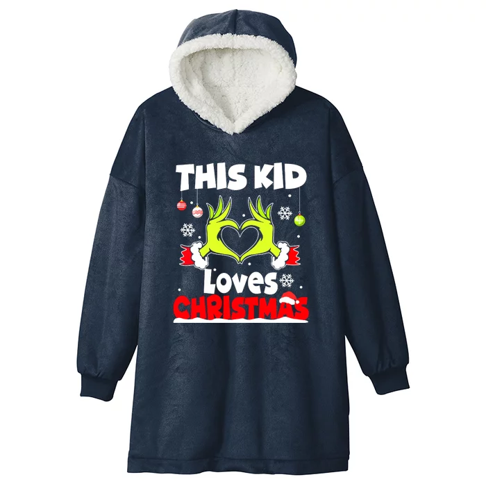 Funny This Kids Loves Christmas Xmas Pajama Gift Hooded Wearable Blanket