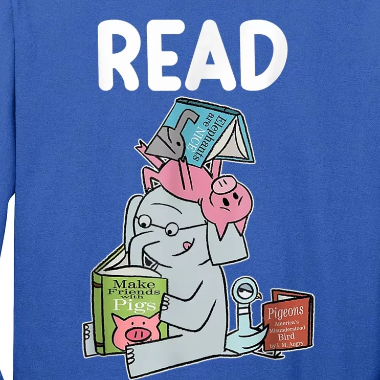 Funny Teacher Library Read Book Club Piggie Elephant Pigeons Tall Long Sleeve T-Shirt