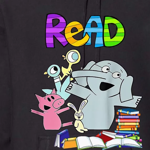 Funny Teacher Library Read Book Club Piggie Elephant Pigeons Premium Hoodie