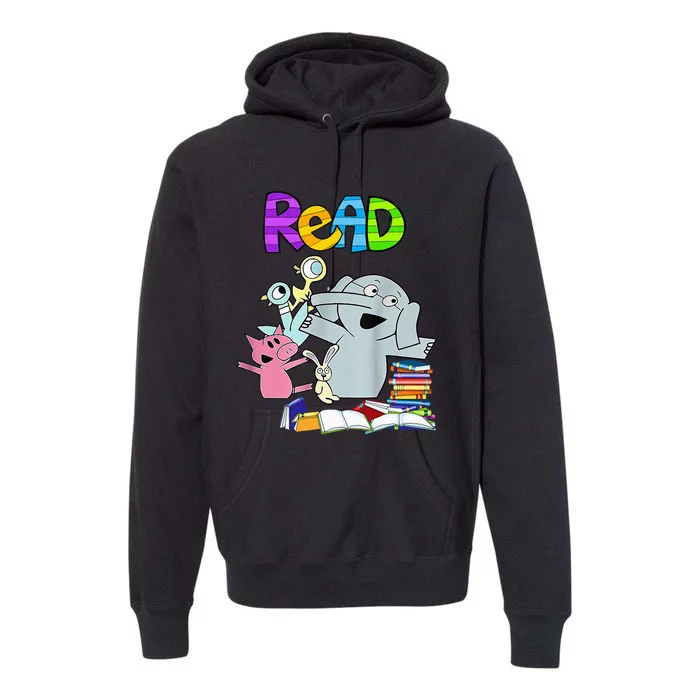 Funny Teacher Library Read Book Club Piggie Elephant Pigeons Premium Hoodie