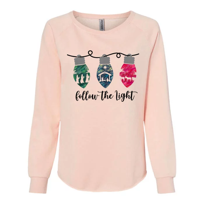 Follow The Light Christ Xmas Light Womens California Wash Sweatshirt