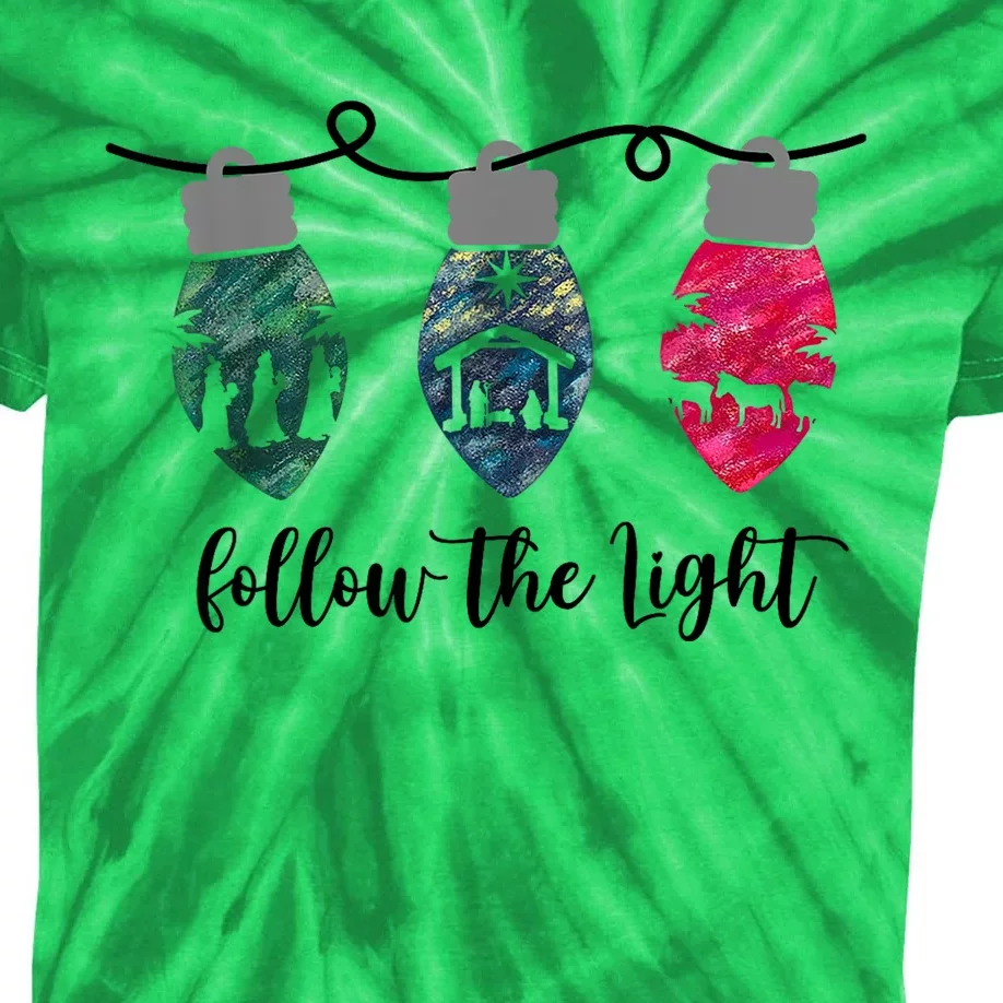 Follow The Light Christ Xmas Light Kids Tie-Dye T-Shirt