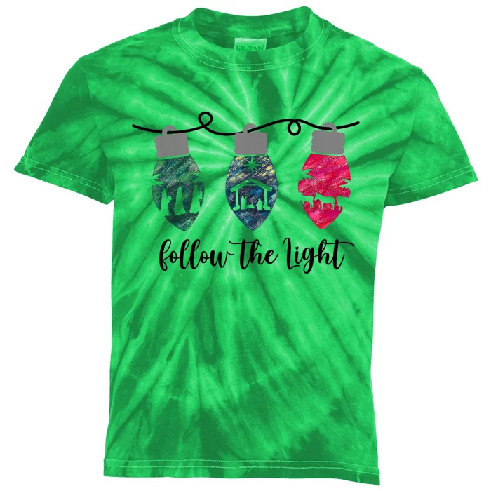 Follow The Light Christ Xmas Light Kids Tie-Dye T-Shirt