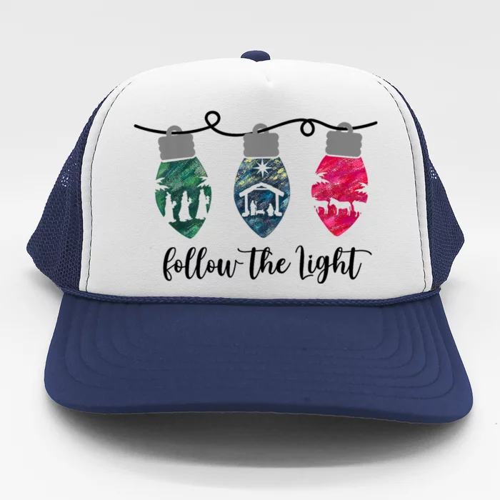 Follow The Light Christ Xmas Light Trucker Hat