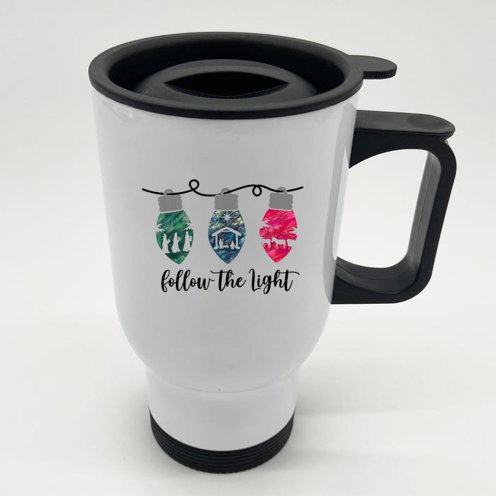 Follow The Light Christ Xmas Light Front & Back Stainless Steel Travel Mug