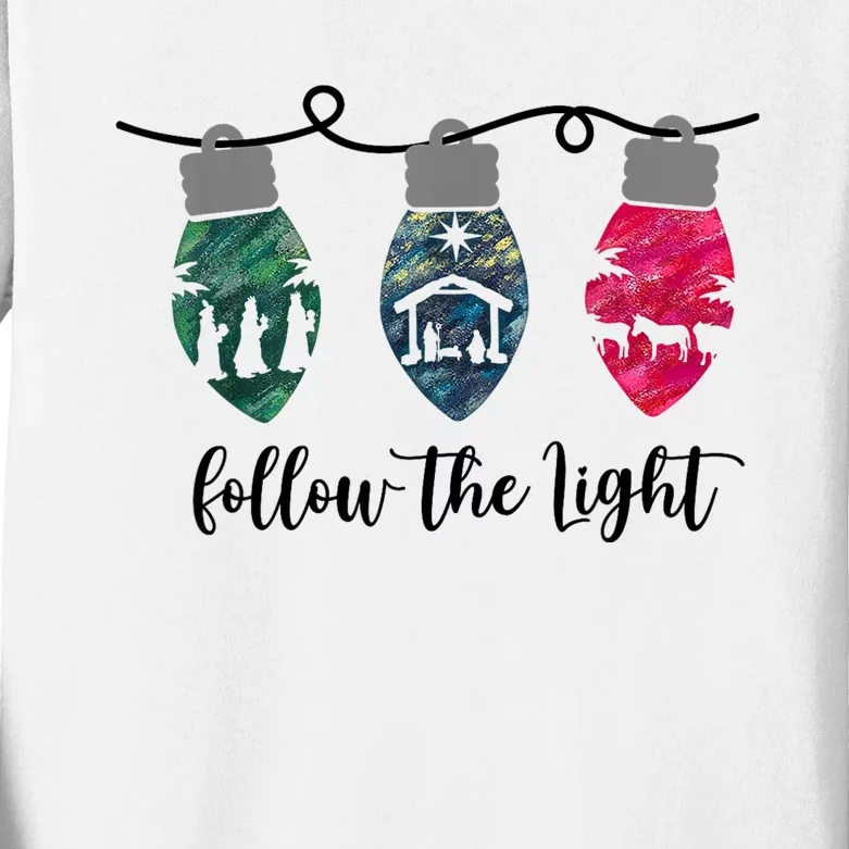 Follow The Light Christ Xmas Light Kids Long Sleeve Shirt