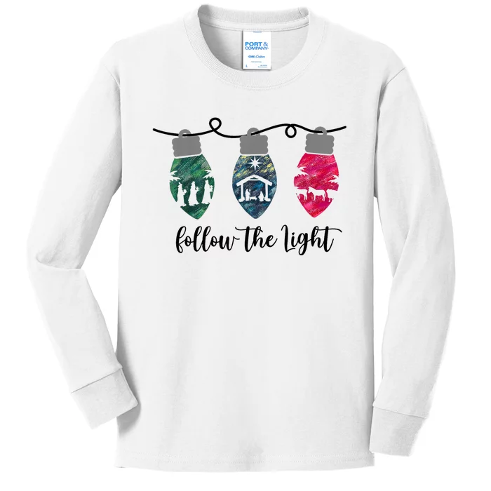 Follow The Light Christ Xmas Light Kids Long Sleeve Shirt