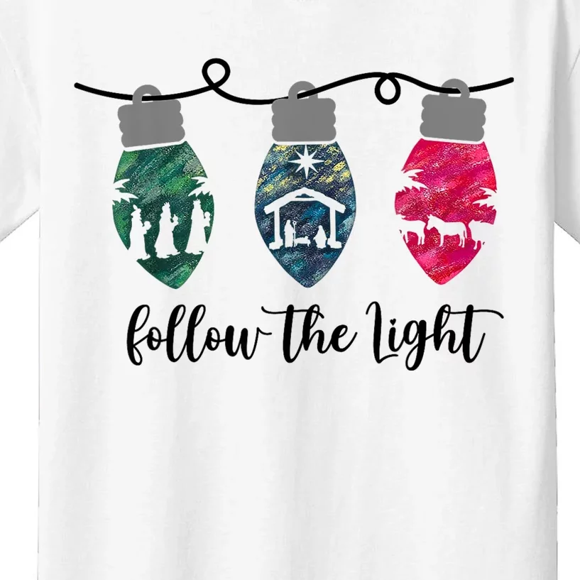 Follow The Light Christ Xmas Light Kids T-Shirt