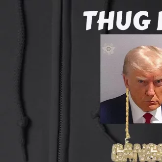 Funny Thug Life Trump Mugshot Gangsta Gold Chain Bling Drip Trump Full Zip Hoodie