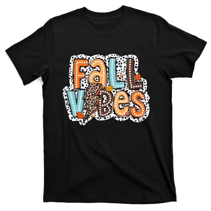 Fall Thanksgiving Leopard Halloween Maple Leaves T-Shirt