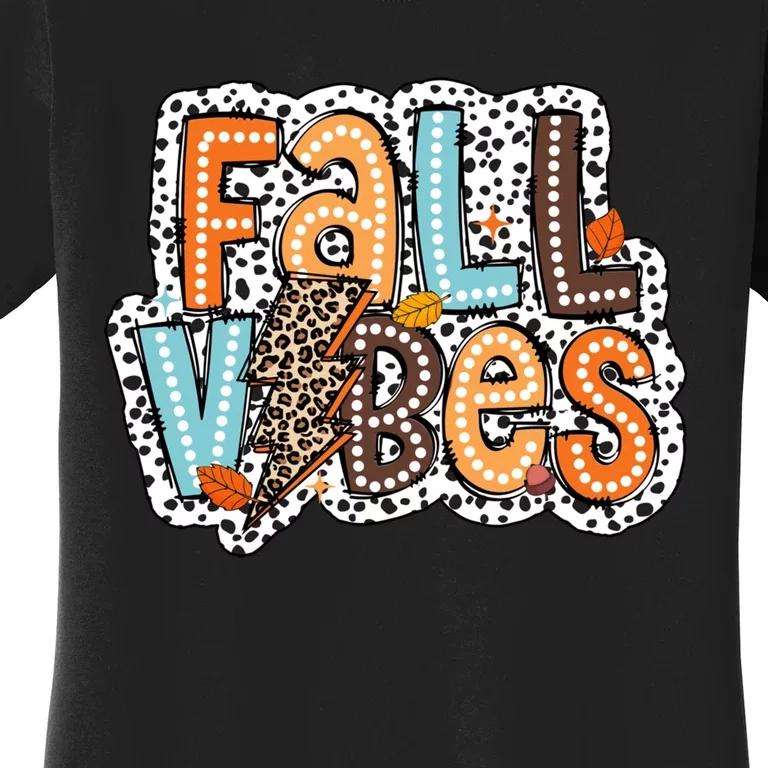 Fall Thanksgiving Leopard Halloween Maple Leaves Women's T-Shirt