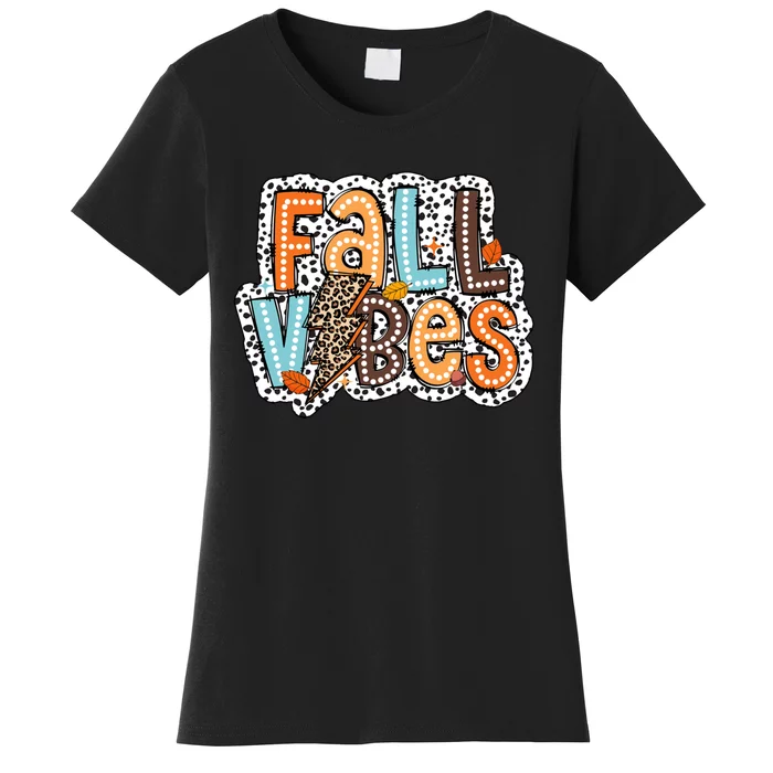 Fall Thanksgiving Leopard Halloween Maple Leaves Women's T-Shirt