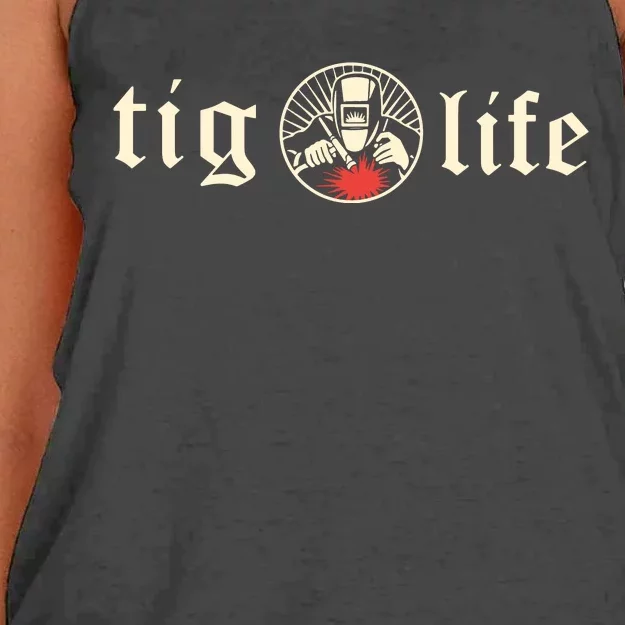 Funny TIG Life Tungsten Inert Gas Welder GTAW Arc Welding Women's Knotted Racerback Tank