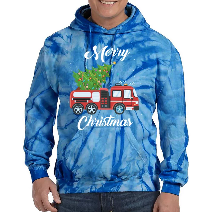 Fire Truck Lovers Xmas Tree Funny Firefighter Gift Tie Dye Hoodie