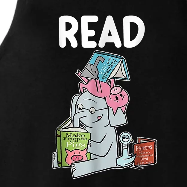 Funny Teacher Library Read Book Club Piggie Elephant Ladies Tri-Blend Wicking Tank