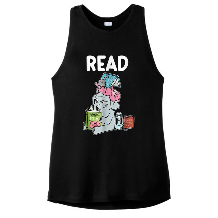 Funny Teacher Library Read Book Club Piggie Elephant Ladies Tri-Blend Wicking Tank