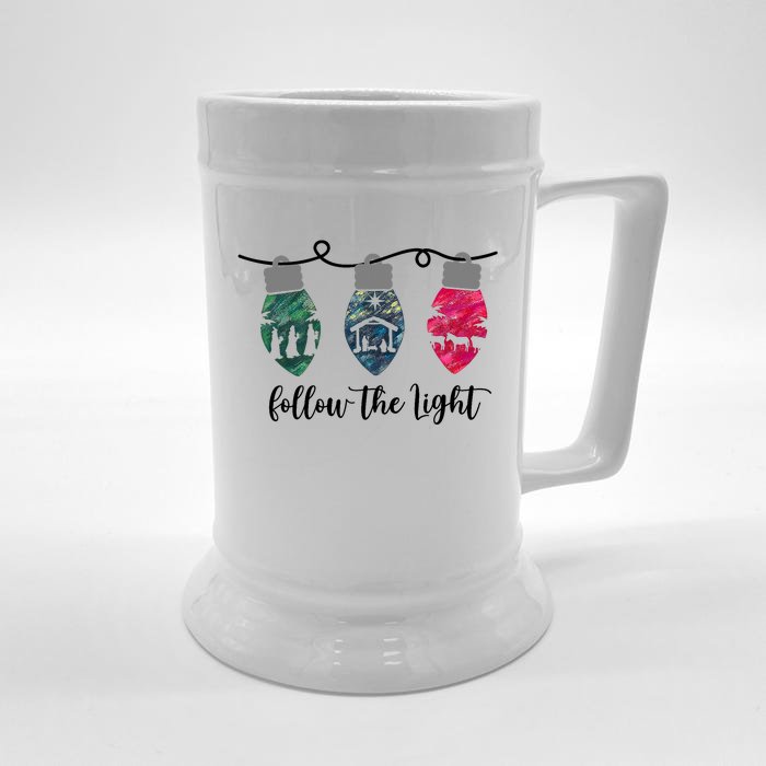 Follow The Light Christ Xmas Light Front & Back Beer Stein