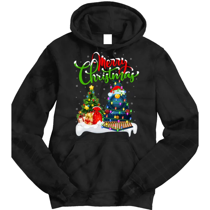 Funny Train Lover Xmas Lighting Santa Train Christmas Tie Dye Hoodie