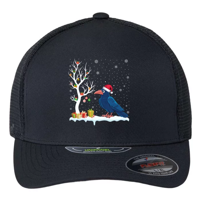 Festive Tree Light Christmas Crow Santa Hat Flexfit Unipanel Trucker Cap