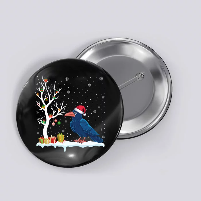 Festive Tree Light Christmas Crow Santa Hat Button