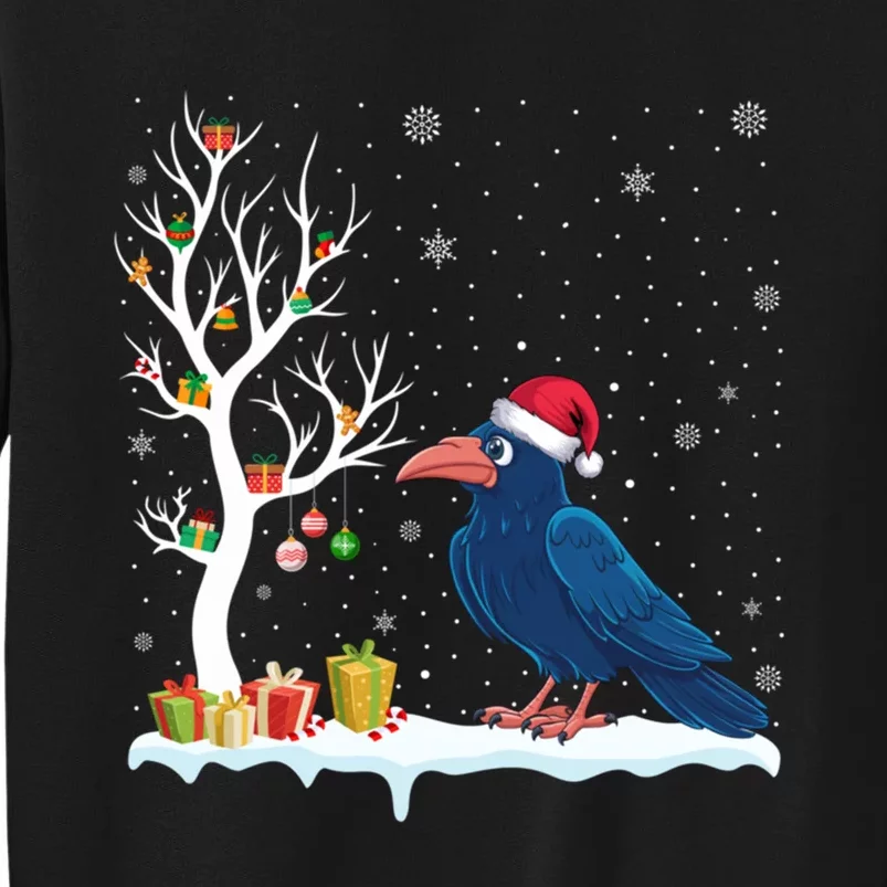 Festive Tree Light Christmas Crow Santa Hat Tall Sweatshirt