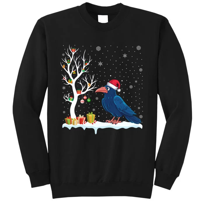 Festive Tree Light Christmas Crow Santa Hat Tall Sweatshirt