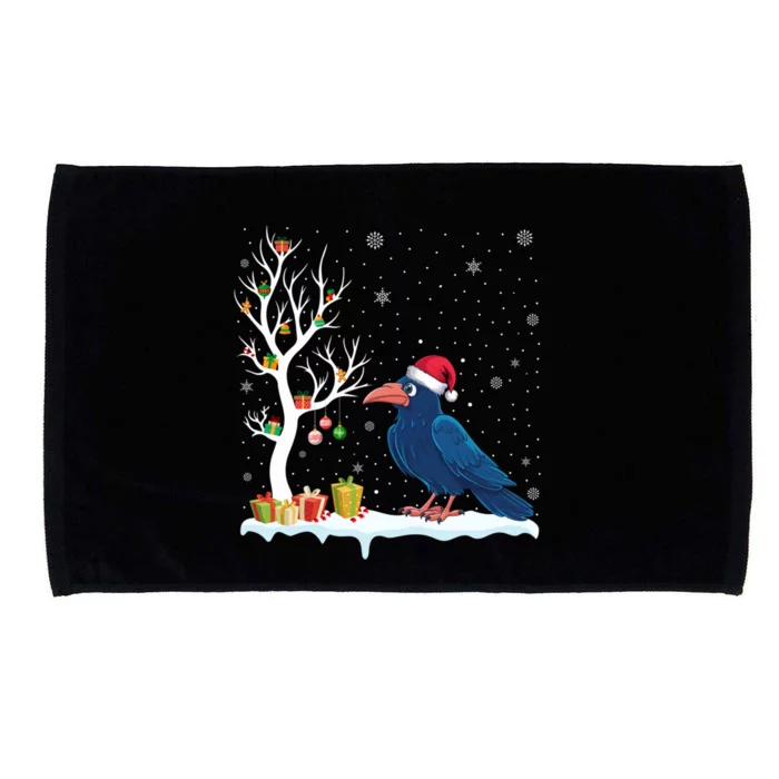 Festive Tree Light Christmas Crow Santa Hat Microfiber Hand Towel