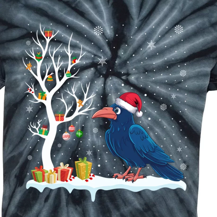 Festive Tree Light Christmas Crow Santa Hat Kids Tie-Dye T-Shirt