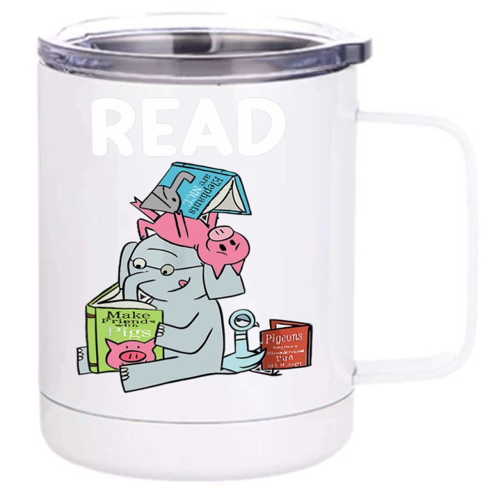 Funny Teacher Library Read Book Club Piggie Elephant Pigeons Front & Back 12oz Stainless Steel Tumbler Cup