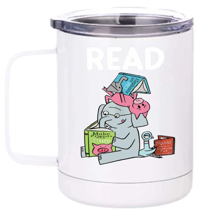 Funny Teacher Library Read Book Club Piggie Elephant Pigeons Front & Back 12oz Stainless Steel Tumbler Cup