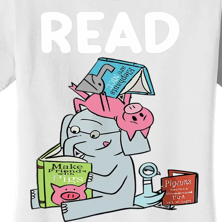 Funny Teacher Library Read Book Club Piggie Elephant Pigeons Women's T-Shirt