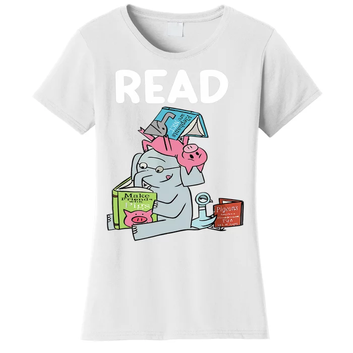 Funny Teacher Library Read Book Club Piggie Elephant Pigeons Women's T-Shirt