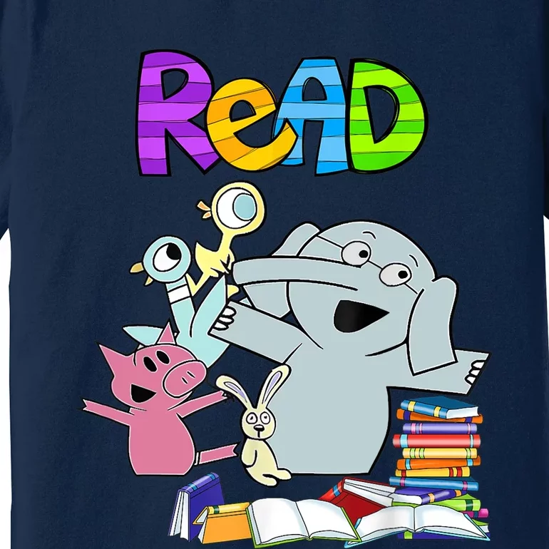 Funny Teacher Library Read Book Club Piggie Elephant Pigeons Premium T-Shirt