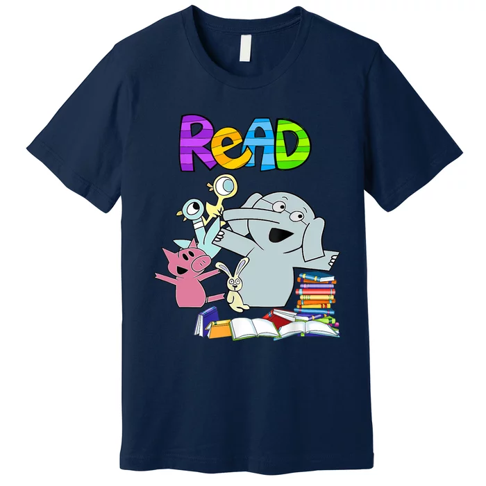 Funny Teacher Library Read Book Club Piggie Elephant Pigeons Premium T-Shirt