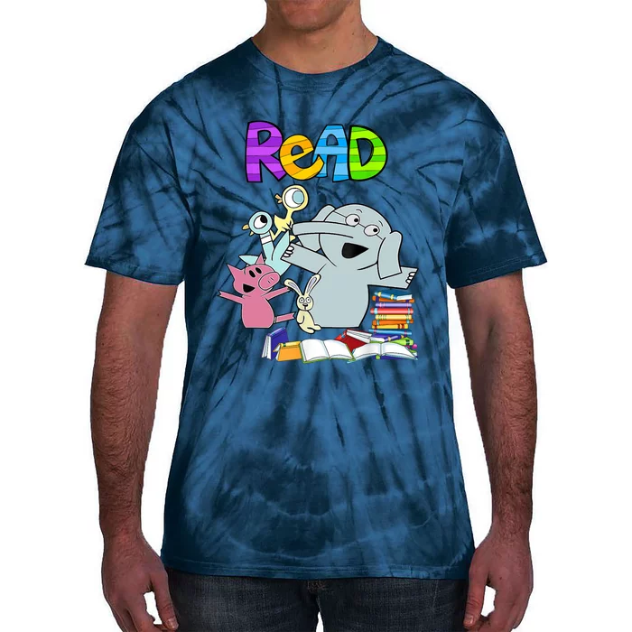 Funny Teacher Library Read Book Club Piggie Elephant Pigeons Tie-Dye T-Shirt