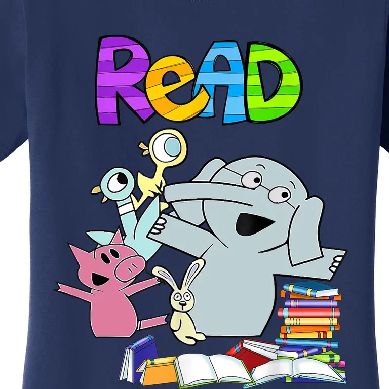 Funny Teacher Library Read Book Club Piggie Elephant Pigeons Women's T-Shirt