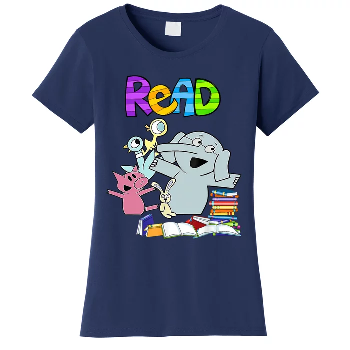 Funny Teacher Library Read Book Club Piggie Elephant Pigeons Women's T-Shirt