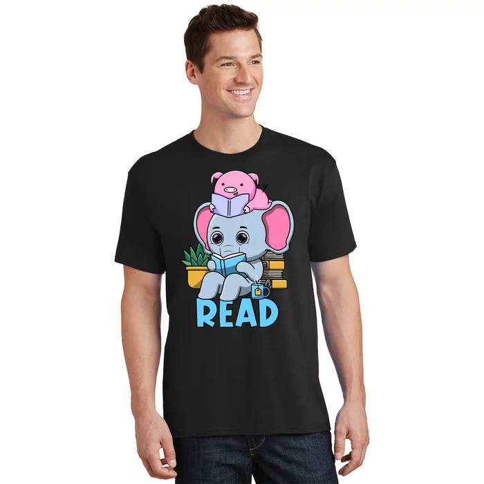 Funny Teacher Library Read Book Club Cute Piggie Elephant T-Shirt