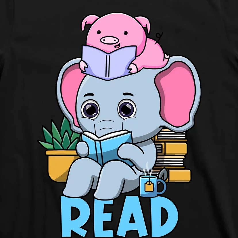 Funny Teacher Library Read Book Club Cute Piggie Elephant T-Shirt