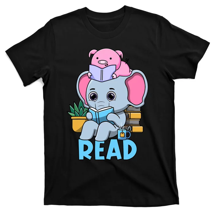 Funny Teacher Library Read Book Club Cute Piggie Elephant T-Shirt