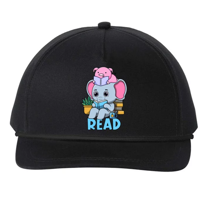 Funny Teacher Library Read Book Club Cute Piggie Elephant Snapback Five-Panel Rope Hat