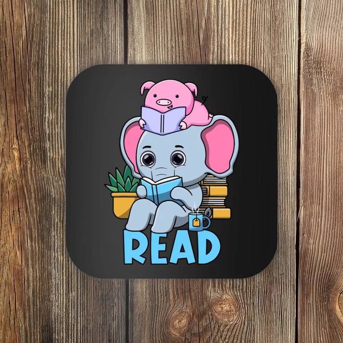 Funny Teacher Library Read Book Club Cute Piggie Elephant Coaster