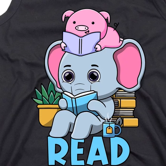 Funny Teacher Library Read Book Club Cute Piggie Elephant Tank Top