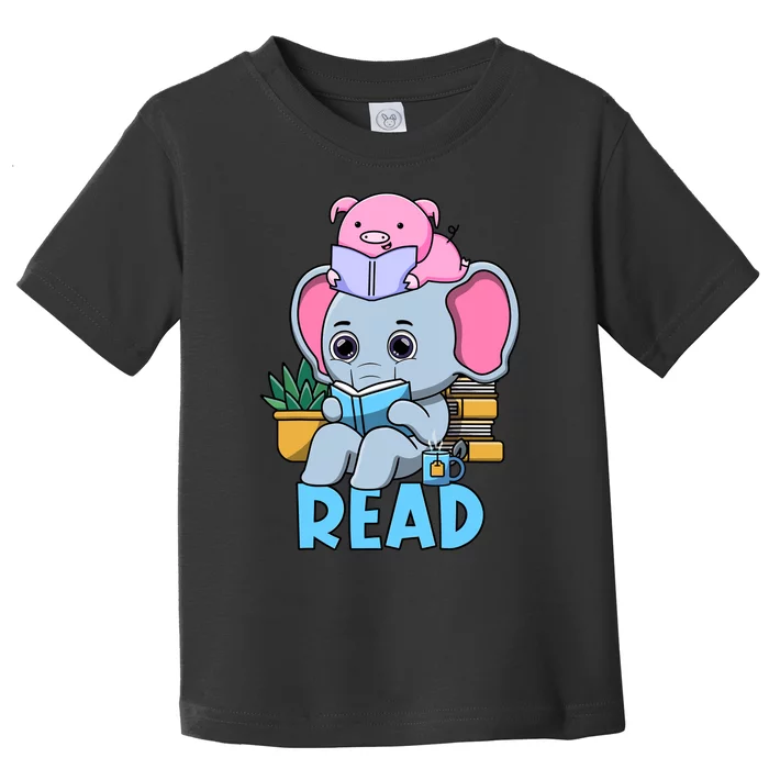 Funny Teacher Library Read Book Club Cute Piggie Elephant Toddler T-Shirt