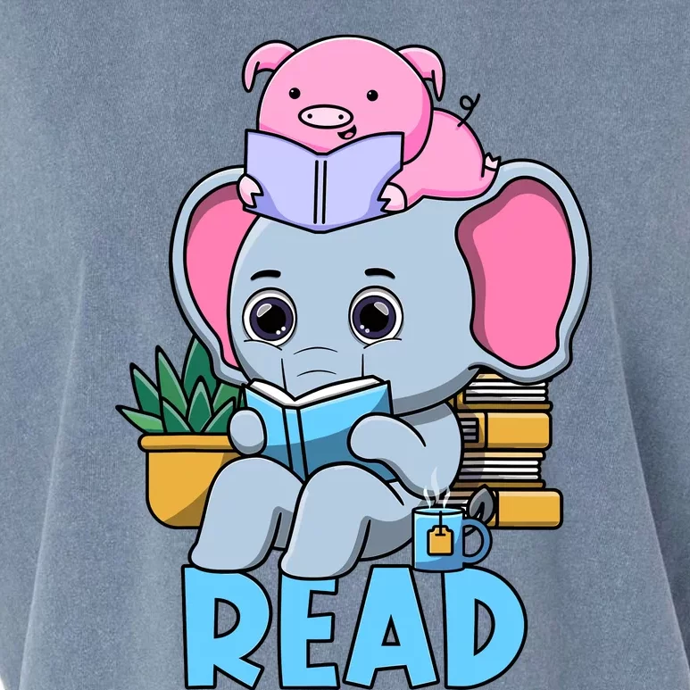 Funny Teacher Library Read Book Club Cute Piggie Elephant Garment-Dyed Women's Muscle Tee