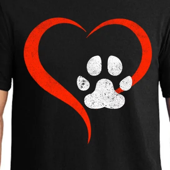 For The Love Of My Doggift Red Heart And White Dog Paw Gift Grunge Cute Gift Pajama Set