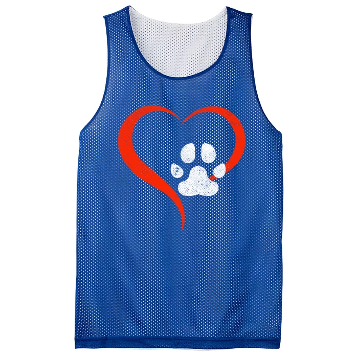 For The Love Of My Doggift Red Heart And White Dog Paw Gift Grunge Cute Gift Mesh Reversible Basketball Jersey Tank