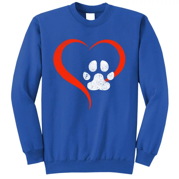 For The Love Of My Doggift Red Heart And White Dog Paw Gift Grunge Cute Gift Tall Sweatshirt